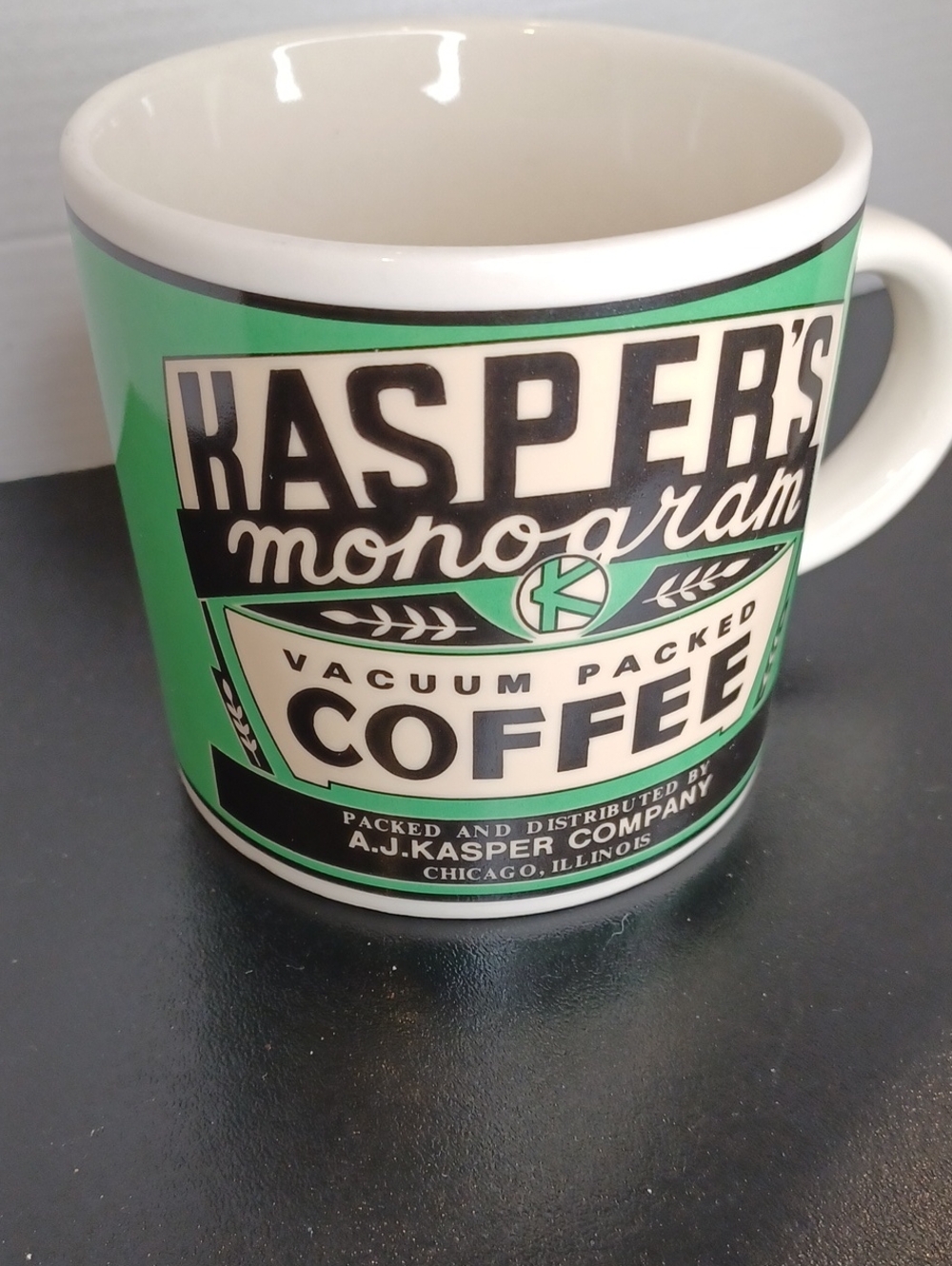 Kasper Monogram Green Coffee Mug Yester Year by Westwood Vintage Collectible '92